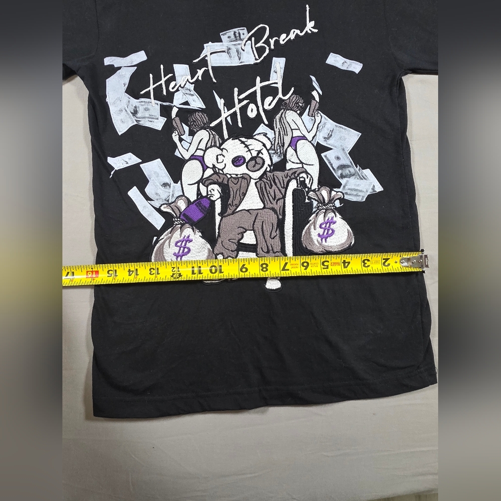 Black Graphic T-Shirt with Heart Break Hotel Design - Picture 6 of 8